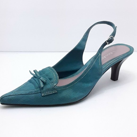 turquoise kitten heel shoes